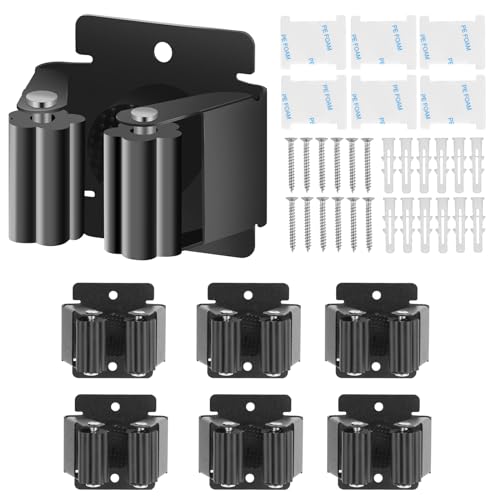 GAIYAYI 6 Pezzi Portascope da Muro, Autoadesivo Porta Attrezzi in Acciaio Inox, Non è Necessario Forare, Porta Scope Parete Per Casa, Giardino, Garage, Bagno