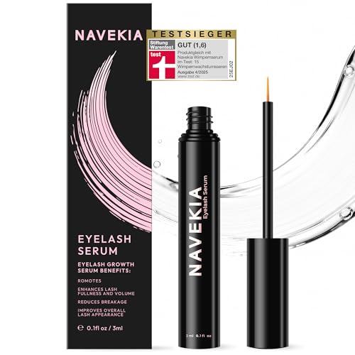 Navekia Serum Pestañas 2026 – M 3 ml – 2 Péptidos Clave + Bioenzima – Para Longitud y Densidad – Aplicación fácil, duradero – Ojos sensibles – Vegano, libre de crueldad, sin hormonas
