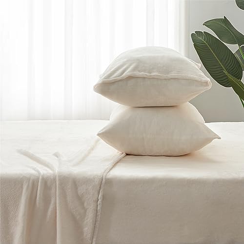 Image of BEDELITE Flannel Sheets Twin XL Size 3Pcs, Ultra Soft and Warm Plush Fleece Sheets Set for Dorm Room Essentials, Include Fitted Sheet, Flat Sheet, and 1 Pillowcase (White)