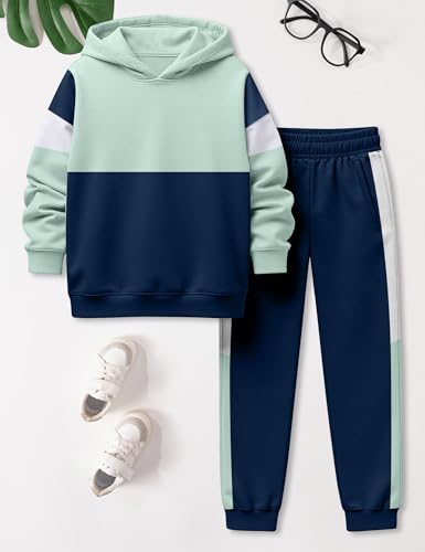 Image of Boys Clothes Long Sleeve Color-blocked Hoodie Top and Pants 2PCS Winter Sweatsuits Fall Boys Outfits 2-8 Years