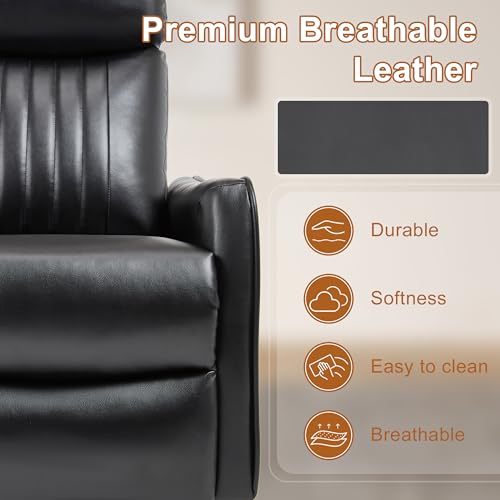 Image of Manual Swivel Rocker Recliner Chair for Adults, Overstuffed Reclining Glider Chair for Nursing with Vibration Massage & Heat, Living Room Rocking Recliner 2-Stage backrest, Faux Leather Black