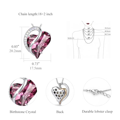 Quietrose Crystal Heart Necklace, Silver‑Tone Curved Pendant, 18+2" — view 6