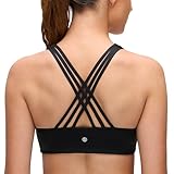 CRZ YOGA Butterluxe Multi-Strap Cross Back Sports Bras for Women - V Neck Padded Strappy Wireless Yoga Top Black Medium