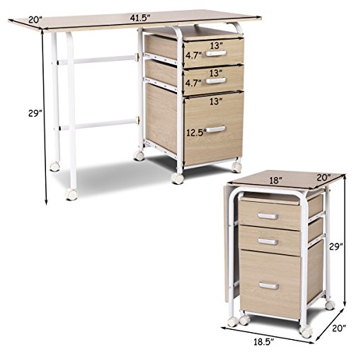 Tangkula Folding Computer Desk Wheeled Home Office Furniture With 3 Drawers Laptop Desk Writing Table Portable Dorm Apartment Space Saving Compact Desk For Small Spaces #TOP26
