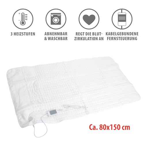 alpina Heizdecke - Wärmedecke 80 x 150CM - Wärmeunterbett 60W - Beheizbare Decke mit 3 Wärme-Einstellungen - Maschinenwaschbar im Wollprogramm - Schutzklasse II - Polyester - Weiß