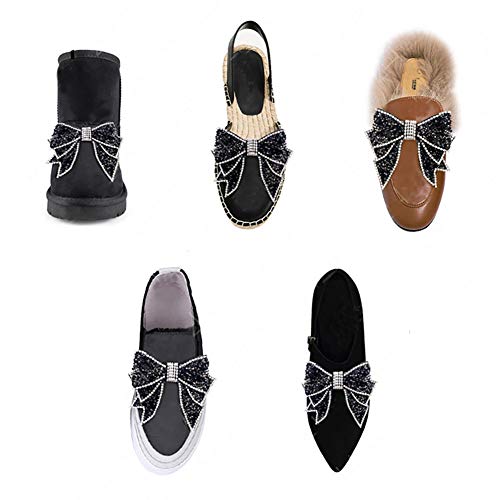 Fodattm 2Pcs Huge Handmade Rhinestone Bow Shoes Decoration Charms No Clip No Strap Diy Crafts Findings Accessories Butterfly Shoes Bag Package Accessories (Black) #TOP3
