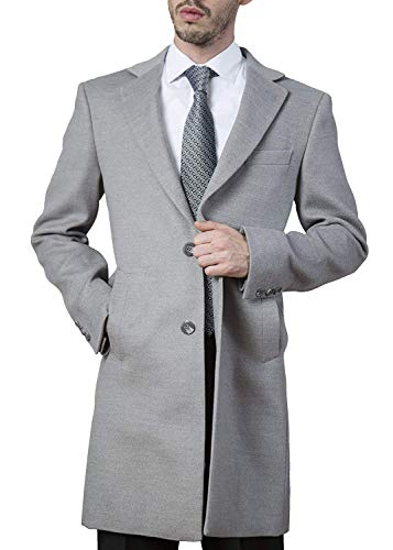 Adam Baker Caravelli Men's 60938 Modern Fit Single Breasted Luxury Cashmere-Feel Topcoat - Light Grey - 52L