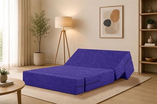 Image of One Seater Sofa Cum Bed Jute Fabric 3 X 6 Ft| Space Saving Foldable Sofa Bed for Living Room & Guest Room | Comfortable Multi-Functional Furniture - Purple