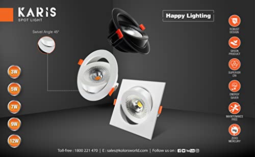 Image of KOLORS 12W, Cool White, Spot Light | Tiltable | Spot recessed COB Light | Focus Light for Ceiling | Down Ceiling Light | Ceiling pop Light | Accent Lighting, Square, Black