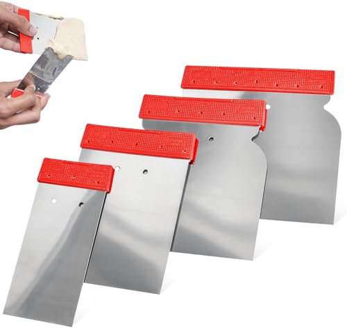 ZAVIA Continental Filling Knives Pack of 4 | Flexible Filling Knife | Stainless Steel Filler Spreader | Filling Knife Set for Holes Cracks & Walls | Filler Knife with Plastic Grip (Standard)