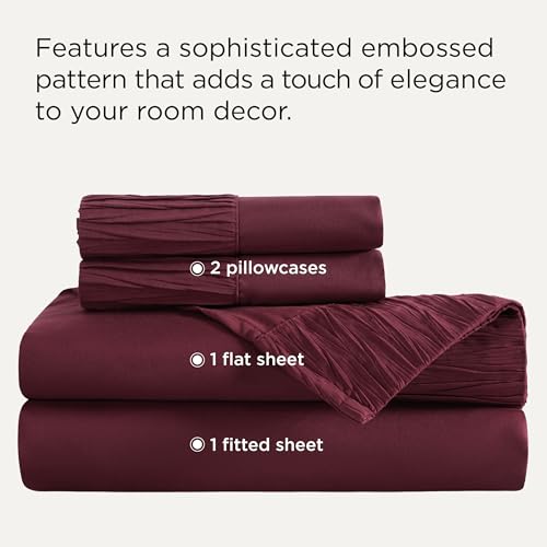 Image of Bedsure Queen Sheet Set - 4 Pieces Soft Queen Size Sheets - Breathable & Cooling - Hotel Luxury - Easy Care Polyester Microfiber Bedding for Women, Men, Red