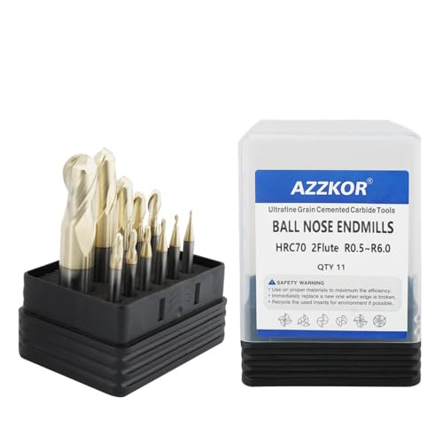 Carbide Ball Nose EndMill HRC70 Double Edge 2 Flute TICN Coating Tungsten Steel Milling Cutter for Metal Steel HRC70 R0.5-R6.0 Series 11pcs Set
