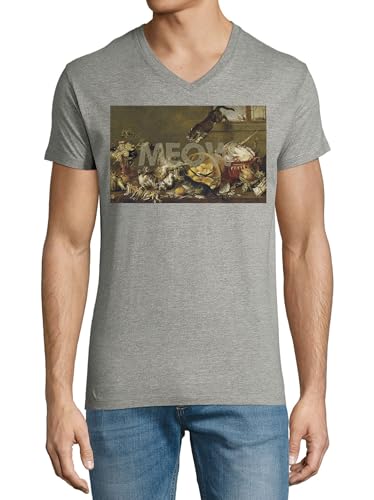 T-shirt col en V imprimé chat vintage pour vos week-ends décontractés