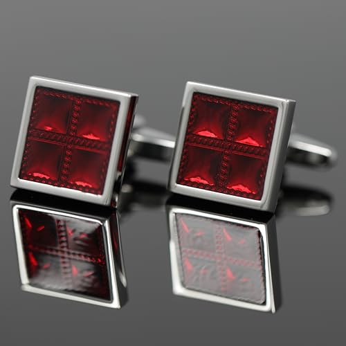 Square Burgundy Checks Cufflinks With Box Red Cuff Links Men Gift2