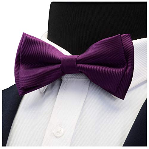 Image of GUSLESON Mens Solid Color Two Layer Pre-tied Bow Tie and Pocket Square Cufflink Set with Gift Box