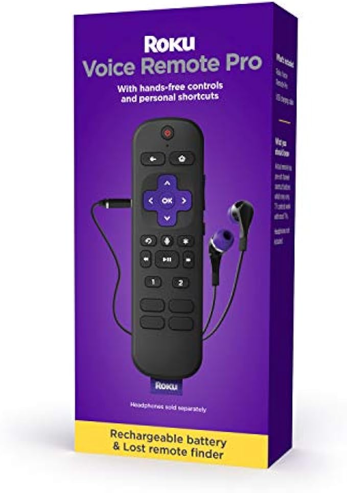 Roku Voice Remote Pro | Rechargeable Voice Remote with TV Control, Lost Remote, Private Listening, Hands-Free Voice Control and Shortcut Keys for Roku Players, Roku TV and Roku Streambar