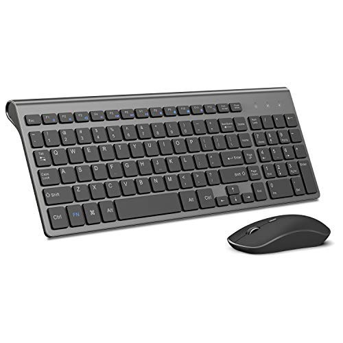 Wireless Keyboard Mouse Combo, J JOYACCESS 2.4G Thin Wireless Computer Keyboard and Mouse, Ergonomic,Compact, Full Size Perfect (Black Gray)