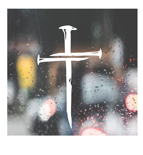 Image of Nail Cross Christian Faith Vinyl Decal Sticker Car Window Laptop Truck Bumper Waterproof - White