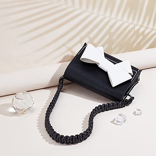 Image of WADORN Leather Braided Purse Handle, 25 Inch PU Leather Braided Handbag Bag Strap Replacement Short Bucket Bag Strap with Round Ring for Neonoe Hobo Bag Multi Pochette Crochet Bag Tote, Black