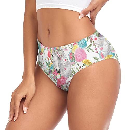Beautiful Horse And Flower Womens Underwear,High Leg Brief Underwear,Bamboo Fiber Breathable Stretch Underwear Xs H090252 #TOP4