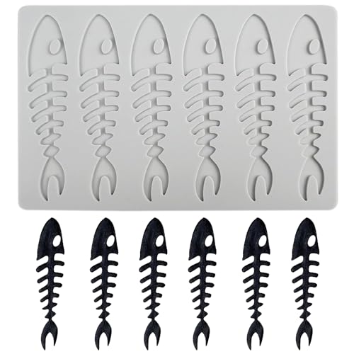 FIBOUND 1 artigo molde para Fondant de silicone em forma de osso de peixe, molde oco para doces de osso de peixe, adequado para decoração de bolos (6 orifícios de osso de peixe)