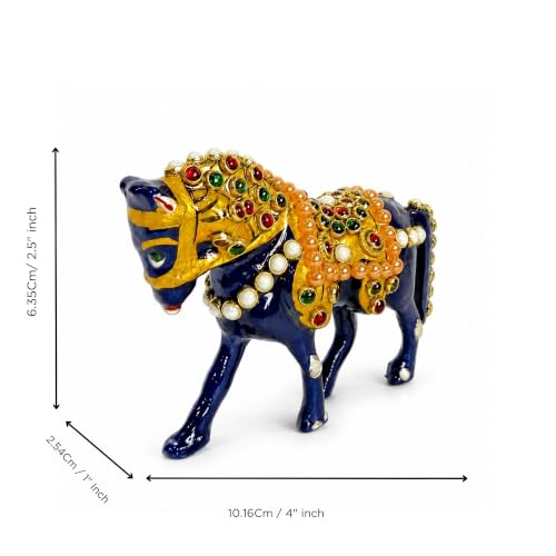 Image of eCraftIndia Handcrafted Decorative Horse Showpiece for Home Decor | Traditional Rajasthani Art Horse Figurine with Stone & Pearl Work | Tabletop Decorative Accent for Living Room & Office