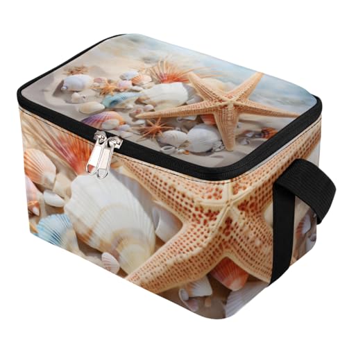 GzLeyigou Lunch Bags for Women Men 9 Cans,Seashells Hot & Cold Food Delivery Bag Insulated Grocery Bag Insulated Lunch Box Coral and Starfishes Cooler Bag for Office Work Picnic Beach