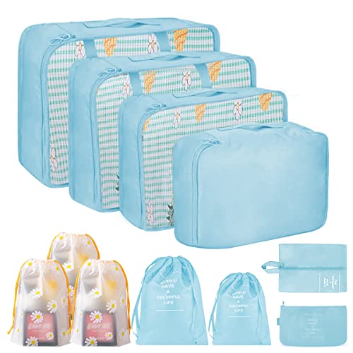 DASIAUTOEM Lot de 11 boîtes de rangement pour valises, sacs à vêtements, sacs à chaussures, organisateur de voyage, sacs à cosmétiques, organisateur de voyage, sac à dos, valise (lac bleu) Cover
