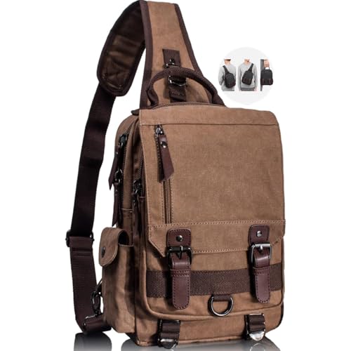 Leaper Retro Canvas Messenger Bag — Fits 13' Laptop, 10 Pockets, Unisex Crossbody Shoulder Sling Bag for Travel, Work & Daily Use, Coffee, L (Available in Medium, Large, XL)