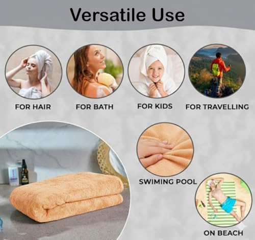 Image of Dribble Coral Fleece 450 GSM Bath Towel 70x140 cm | Ultra Soft, Quick Dry, Highly Absorbent | Lightweight & Skin-Friendly Towel for Bathroom, Gym & Travel, (Peach /Grey, Pack of 2)