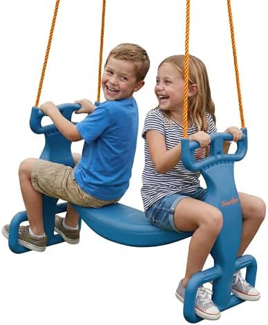Swurfer Glider Swing for Kids – Outdoor Dual Swingset for Backyard Playset, Back-to-Back Swingset Accessories, Kids Outdoor Play Equipment, Heavy Duty, Easy Install, Up to 150lbs, Age 3+, Blue/Orange