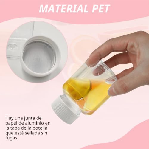 Miniatura 4 de Dymhq 16 Piezas Botellas De Jugo Reutilizables 100ml, Mini Botella De Plástico Cuadrado Transparente Y Pegatinas, Botellas De Plástico Con Tapa Para Guardar Zumo Batidos Bebidas
