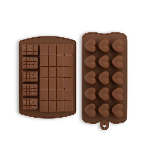 Image of Kitchen Expert Silicone Chocolate Moulds | Set of 2 | Flexible, Non-Stick Chocolate Making Molds for Candy, Jelly & Ice | Reusable Baking Trays | Perfect for Homemade Chocolates, Candies & More