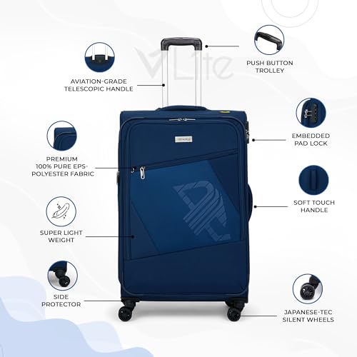 Image of Verage V Lite - Falcon 58 cms Navy Blue Carry-On Softside Trolley Bag Expandable Suitcase Travelling Spinner Luggage with Anti-Theft Zippers for Men and Women