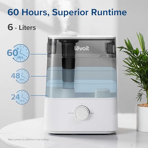 Image of LEVOIT Classic300 Ultrasonic Top Fill Humidifier, Extra Large 6L Tank Last 60-Hour - Super Quiet, Easy to Use and Clean, 360 Rotation Nozzle, Simple Knob Control, Handle, Auto Shut Off, Gray