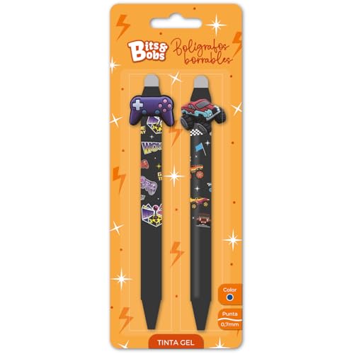 Grafoplas - Conjunto escolar 2 canetas retrátil apagável com tinta de gel azul, ponta 0,7 mm, Bits&Bobs Cool Rally Game, tinta reversível, inclui borracha, escrita limpa, material escolar ideal para
