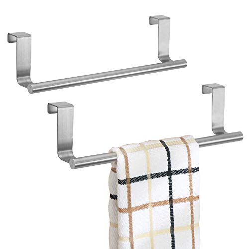 mDesign toallero sin taladro - Percha para puerta, ideal para paños de cocina o toallas de baño - Montaje fácil, se cuelga en las puertas de los armarios - De acero inoxidable - Paquete de 2