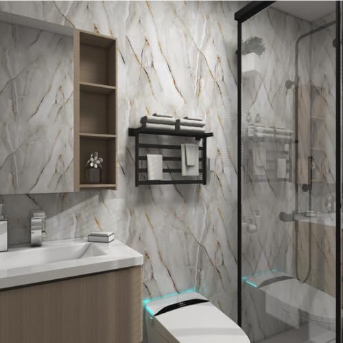 Image of INFINITY DECOR Light Grey & Golden Marble UV Wall Panels | 60x60 cm Self Adhesive Waterproof 3D Wall Tiles | Peel & Stick Decorative Marble Look Sheets for Home, Kitchen & Office - Pack of 10