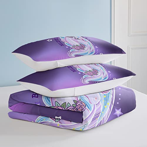 Soulzzz Purple Unicorn Comforter Set California King Cute Cartoon Unicorn Bedding Set For Girls Rose Star Believe In Magic Unicorn Comforter With 2 Pillow Shams #TOP4