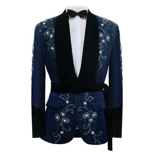 Men's 2 Piece Suit Fashion Applique Beaded Tuxedo Slim Fit Velvet Shawl Lapel Jacket Pants for Prom Party3