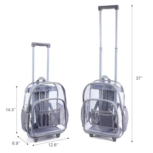 COVAX Rolling Clear Backpack, Heavy Duty See Through Bookbag, Transparent PVC Cold-resistant Backpack with Wheels (Grey)3