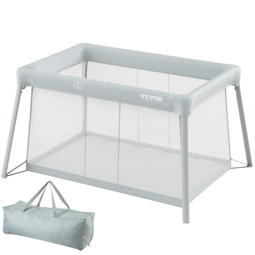 Image of VEVOR Baby Travel Crib and Play Yard, Folding Baby Playpen with Soft Mattress Pad, Portable Toddlers Crib with Breathable Mesh and Travel Bag, Indoor/Outdoor Kid Activity Center for 0-36 Months Babies