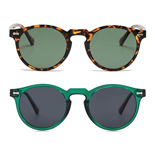 Image of Gleyemor Vintage Polarized Sunglasses for Men Round Sunglasses UV400 Protection Retro Hand-crafted Acetate Frame