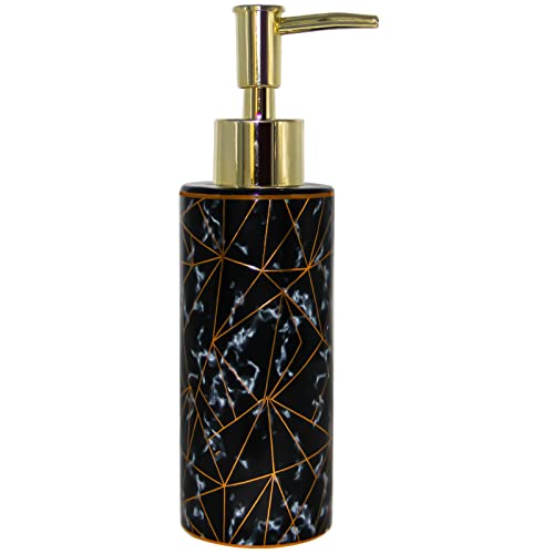 RonFin Distributeur de Savon en céramique marbrée, 10,1 oz (300 ML) Bouteille de Lotion de shampoing avec Pompe, Distributeurs de Lavage des Mains pour Salle de Bain/Cuisine/Bureau (Noir) Cover