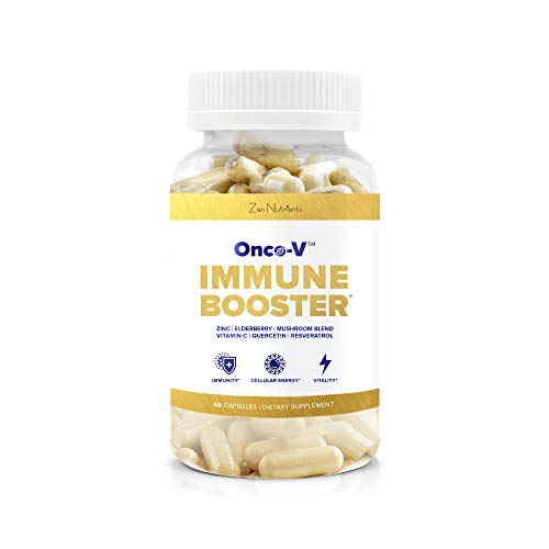 Zen Nutrients Onco-V Powerful Immune Booster Zinc, Elderberry, Mushrooms, Vitamin C, Quercetin, Turmeric - Natural Immunity & Respiratory Support Supplement - Non-GMO, Gluten-Free, Vegan - 60 Capsules