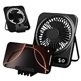 Tischventilator Klein Akku,Tragbarer Mini Ventilator mit Telefonhalterung,Taschenventilator mit LED-Display,180° Verstellbarer,5 Geschwindigkeiten,für Reisen,im Freien,Camping,Hogar,Oficina (Schwarz)