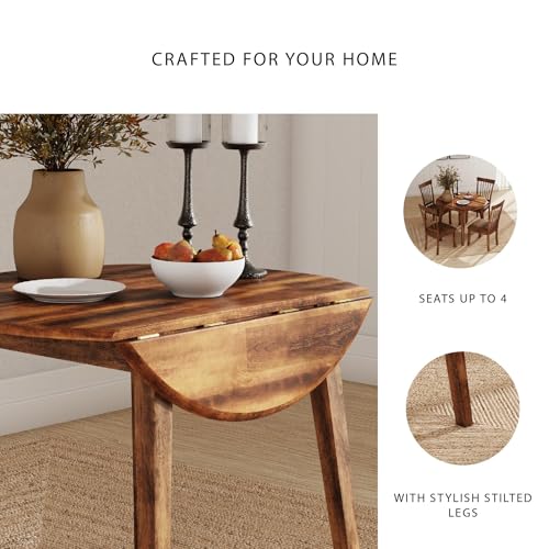 Image of Signature Design by Ashley Dining Drop Leaf Table, 42-Inch Round, Brown | Dual 8-inch drop leaves transition from 26 to 42 inches, Space saving dining table seating up to 4, Berringer Series
