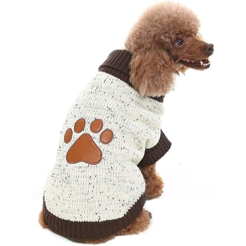 BINGPET Turtle Neck Dog Sweater - Brown Bone Pattern - Puppy Winter Warm Cloth for Small Medium Large Dogs