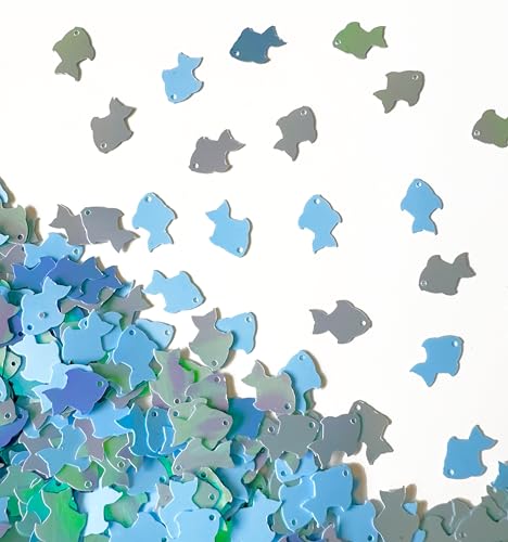 Fishing Glitter Confetti for Party Decorations,Under the Sea Party Table Deco,1000+Pieces(1.2OZ/33grams) PVC Fish Table Confetti(Blue)