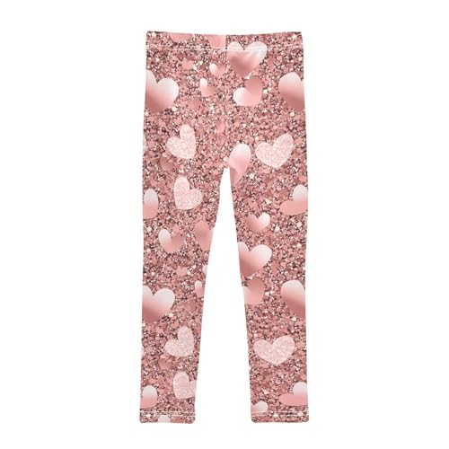 Shiny Pink Heart Girls Leggings Ultra Soft Compression Yoga Gym Pants for Kids 4-10T2